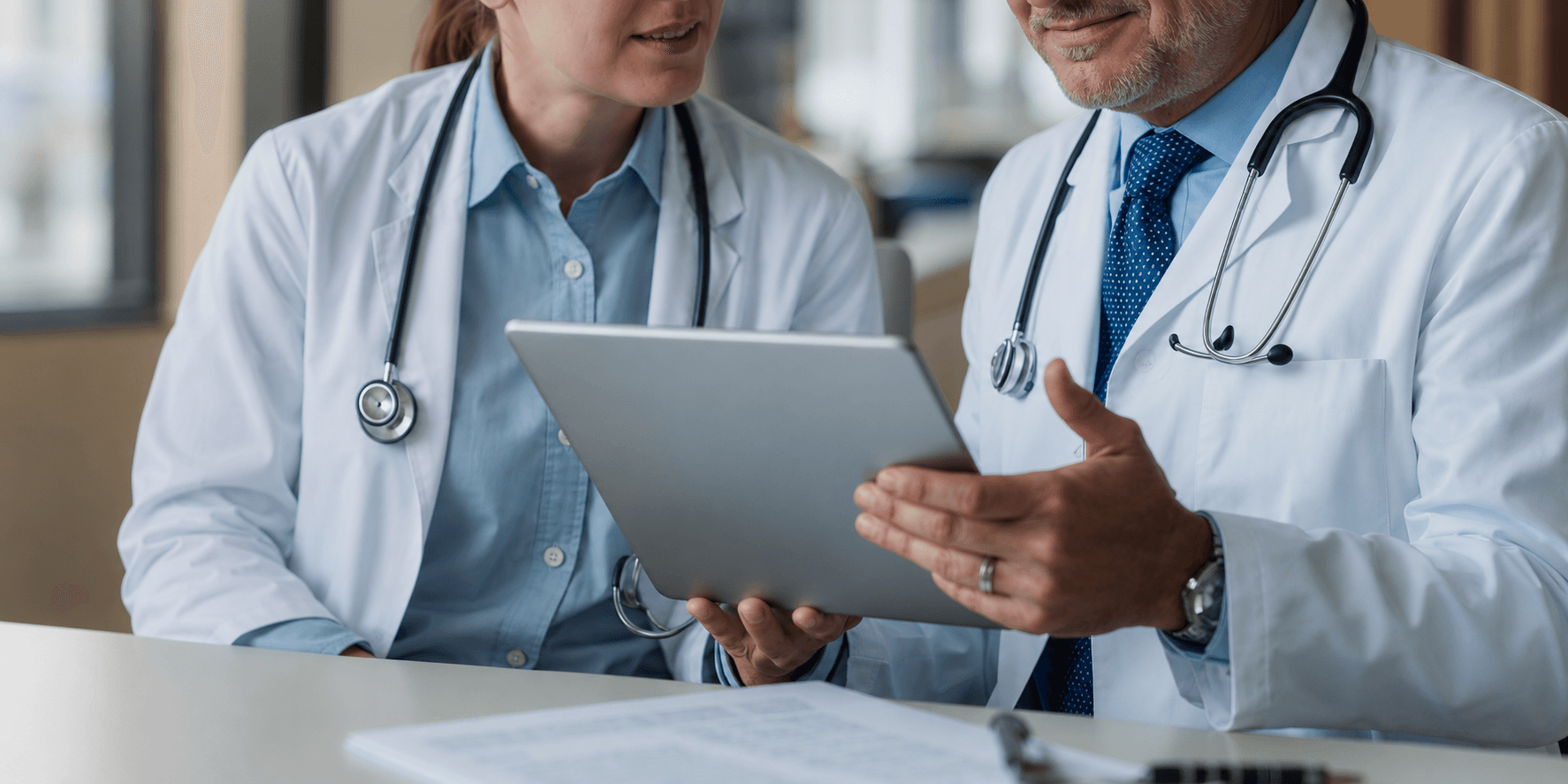 Healthcare professionals reviewing a study